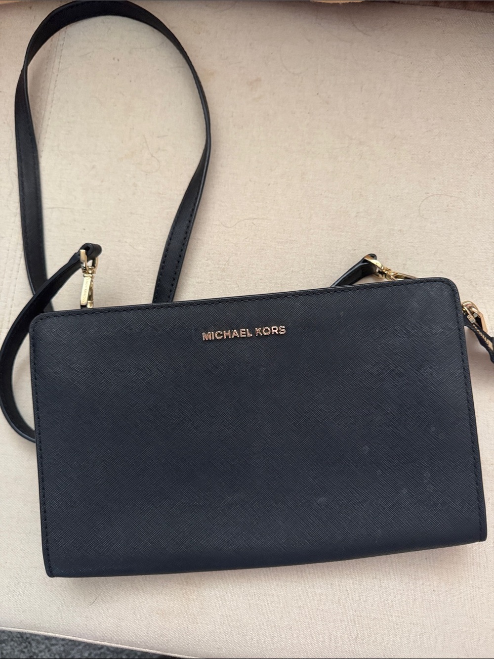 Michael Kors Black Leather Crossbody with Gold Hardware